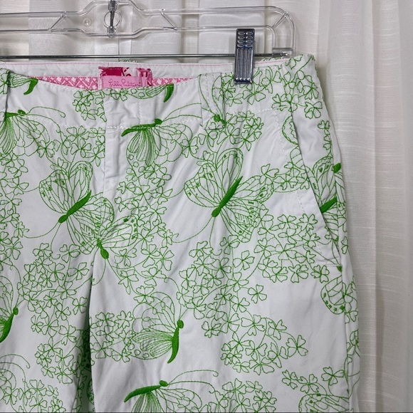 Lilly Pulitzer butterfly green embroidered cropped white pants - Picture 2 of 8